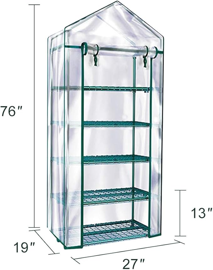 Solution4Patio 5-Tier Mini Greenhouse Portable Green House for Indoor Outdoor, Walk in Greenhouses Transparent Thick PVC Cover, Heavy Duty Frame, Double Zipper, 27 x 19 x 76 in