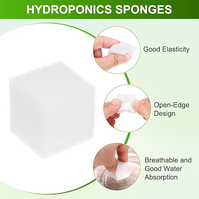 96-Pack Hydroponics Sponges, 0.98 Inch Growing Media Square Sponges for Planting Gardening Tool/Grow Seedlings/Home Vegetable Flower, Soilless Cultivation Seedling [White]