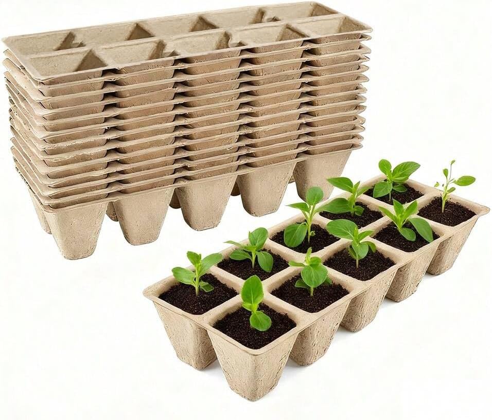 VENTVGAIN 300 Cells Peat Pots Seed Starter Tray 30 Packs Biodegradable Seedling Pots Germination Trays Peat Pot for Seedling Organic Seed Starting Trays kit with (30 packs-300cells)