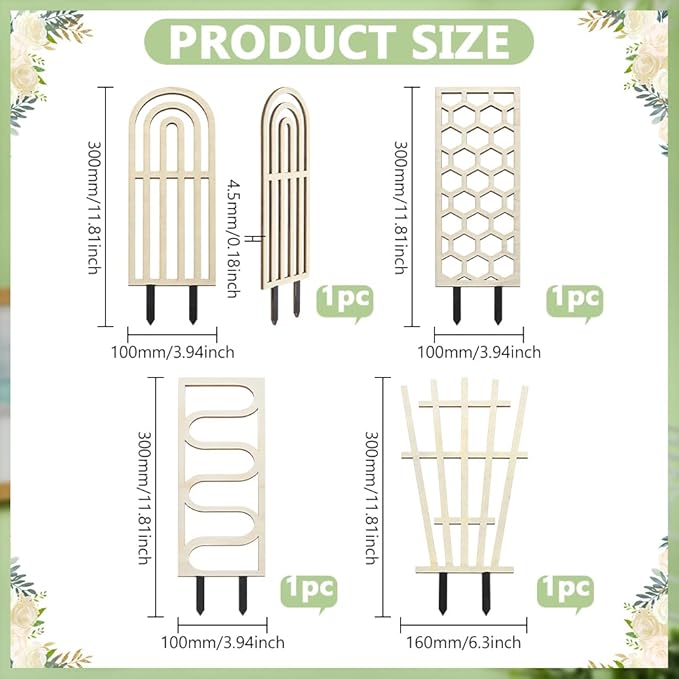 FINGERINSPIRE 4 PCS Indoor Plant Trellises 4 Styles Blanched Almond Wooden Houseplant Trellis for Indoor Climbing Plants Mixed Shape Garden Trellis Plant Support for Ivy Flowers Outdoor Potted Plants