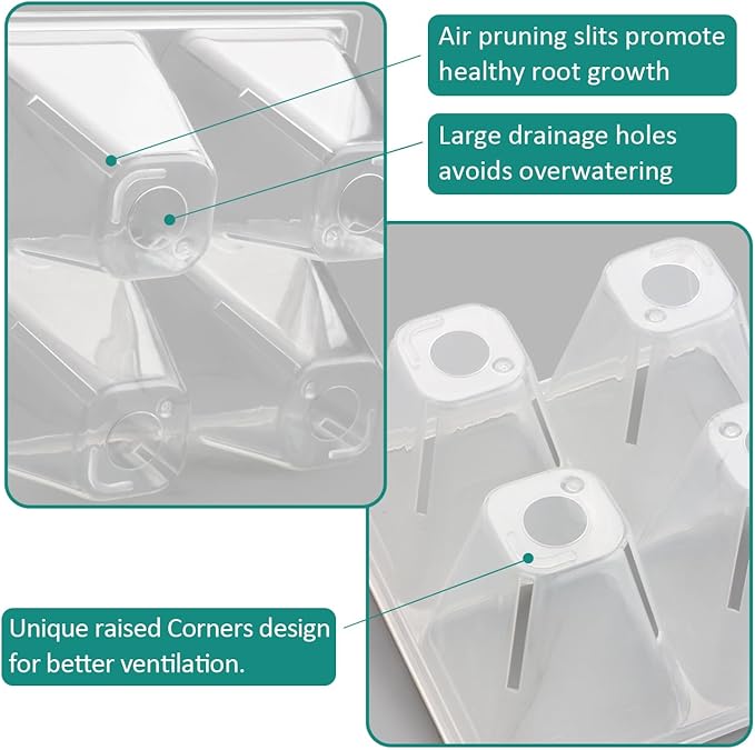 RooTrimmer 5 Pack Heavy Duty 1020 Trays and 40 Pack Clear 4 Cell Seed Starter Trays with Drainage Holes - Reusable Seed Starter Kit for Seed Germination & Plant Propagation (5 Sets)