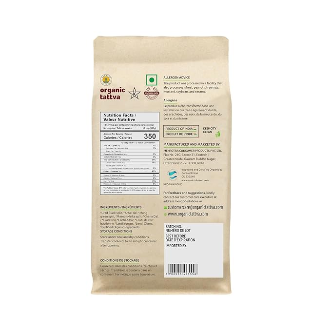 Organic Tattva Mix Dal (4 lbs) - Unpolished Lentils Organic, Gluten Free, Vegan & Kosher - High Protein Split Beans, Peas, Lentils Dry Mix - Pure Plant Based Nutrition - USDA Certified Legumes