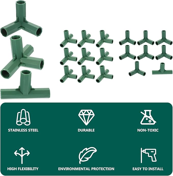 20pcs Greenhouse Frame Connectors Gardening Frame Joints 16mm Pole Connectors for Garden Stakes and Plant Support Structures Sturdy Fixing for Outdoor Greenhouse Construction