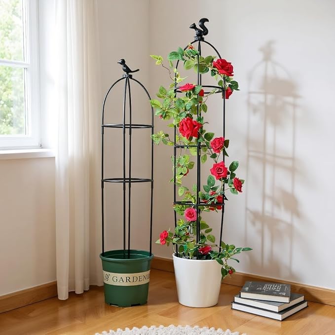 4-Tier Garden Obelisk Trellis for Climbing Plants, 57 Inches Tall Plastic Plant Tower Support for Outdoor Flowers and Vegetables