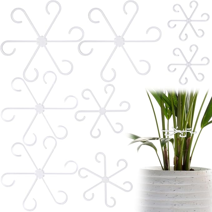 PAGOW 8 Pcs Climbing Houseplant Stem Supports, Clear Plastic Flower Plant Growth Stakes Trellis, Reusable Plant Stem Holders, Stem Hook Growth Accessories for Plant Garden (4 Sizes)