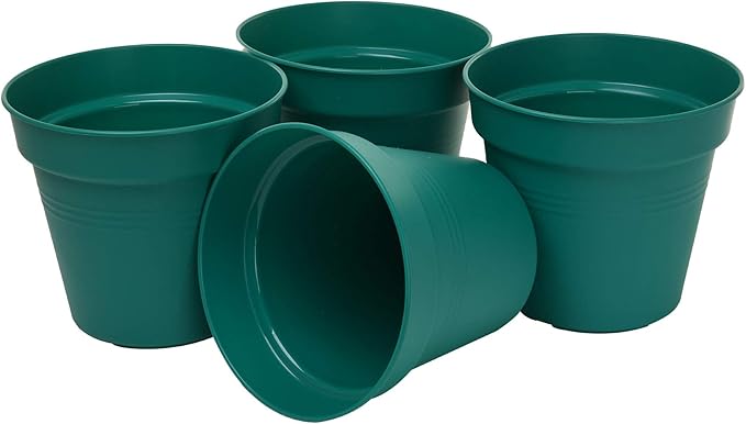Mintra Home Garden Pots 4pk - Flowers, Herbs, Plants, Indoor, Outdoor, Colorful, Wholesale, Bulk (Forest Green, 19cm Diameter (7.5in))