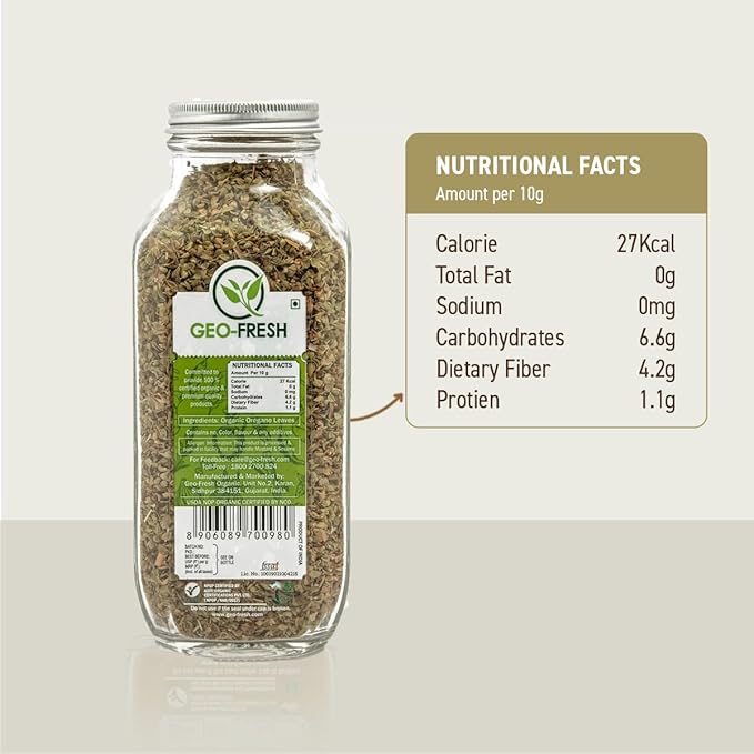 Geo-Fresh Organic Oregano, 2.12 oz (60g) | Seasoning | Best on Pizza, Pasta, Soup, Chicken & many more | Non-GMO, Kosher, 100% Organic, Gluten Free, USDA Certified