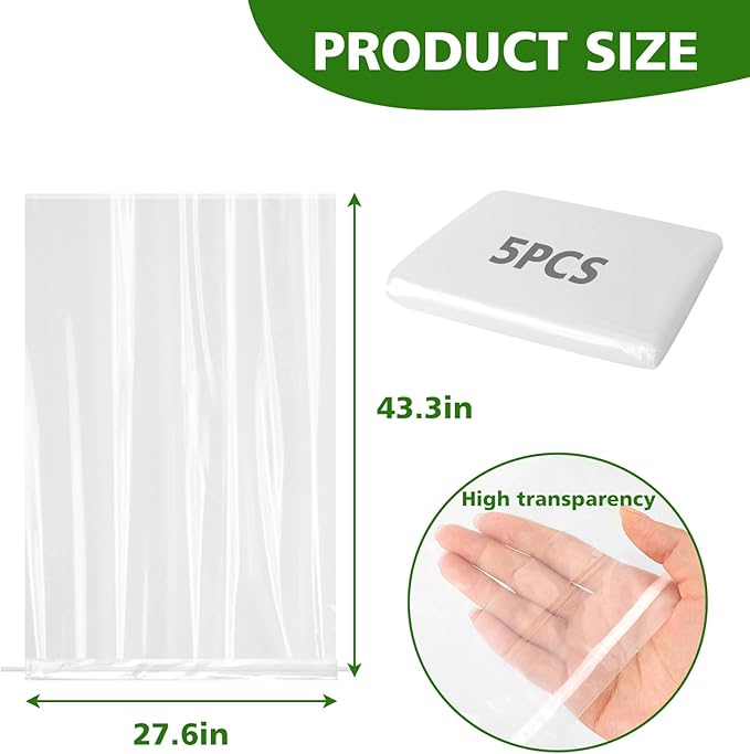 UNIFAMILY 5PCS Plastic Plant Covers Freeze Protection with Drawstring, Plant Shelter Bags Waterproof, 40 x 27 in Plant Frost Protection Covers, Outdoor Plant Cover for Winter Freeze Protection