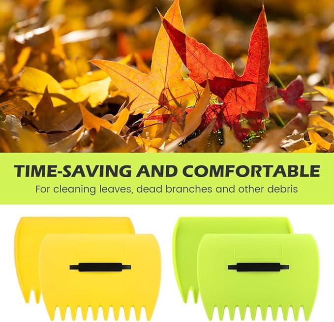 2 Set Leaf Scoops Hand Rake, Leaf Scoops and Claws with 2 Pairs Gloves, Lightweight Plastic Hand Held Rakes Yard Scoop for Picking up Leaves Garden Rubbish Yard Waste