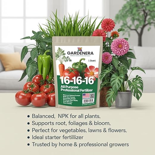 Gardenera 16-16-16 Premium All Purpose Professional Fertilizer - Lawn, Flower, Tree, Shrub & Vegetable Fertilizer (4 Quarts)