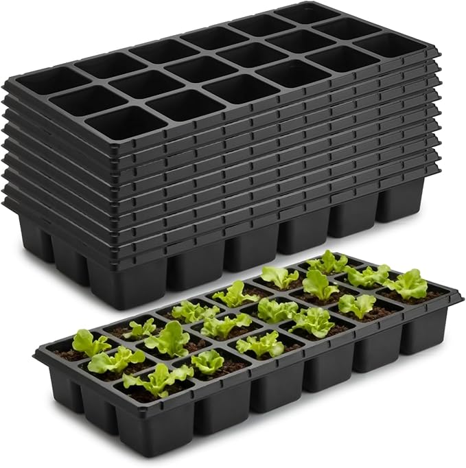 RooTrimmer 10 Pack 18 Cell Seed Starter Trays - 2.9 "Deep 3 Inch Big Cell Plastic Nursery Trays, 20" x 10", for 1020 Flat Trays Seed Germination, Planting Seedlings & Propagation