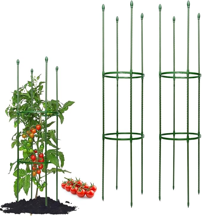 Tomato Cages for Garden&Pots, 2 Pack 50" Plant Support Trellis for Tomatoes, Cucumbers, Beans | Heavy-Duty Steel with Rust-Proof Coating | Garden Stakes for Outdoor Indoor Plants