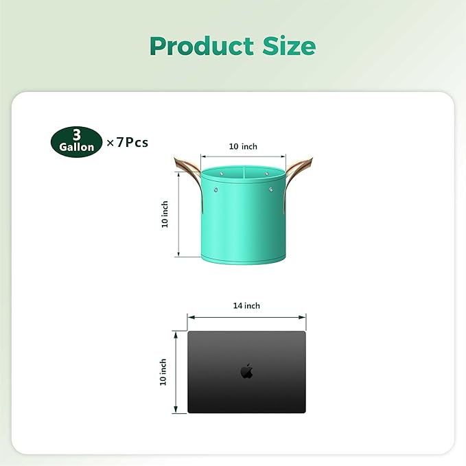 SPONDWILD 7 Pcs 3 Gallon Potato Grow Bag, PE Garden pots Plant Grow Bag with Branch-Binding Holes and Drain holefor for Vegetables, Strawberries, Flowers
