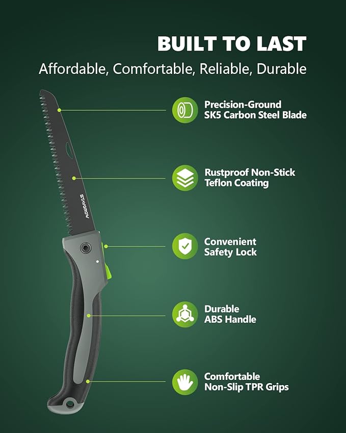 7 Inch Folding Hand Pruning Saw, Heavy Duty Foldable Camping Saw with 7” Hardened SK5 High Carbon Steel Blade Garden Folding Saw for Wood Cutting, Tree Trimming, Gardening, and Hunting