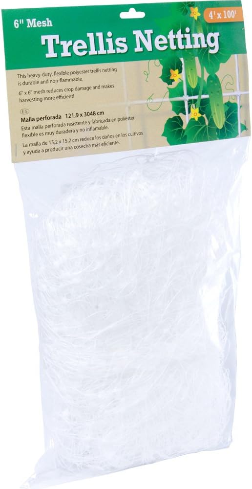 Hydrofarm HGN1004 Flexible Polyethylene, 4 x 100', 6" Mesh Trellis Netting, 4' x 100'