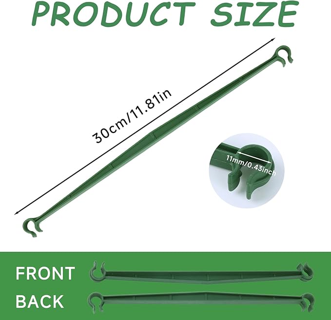 100pcs Garden Stakes Arms for Tomato Cage, Plant Trellis Connectors, Attach 0.43 Inch Dia Tomato Stakes and Plant Stick Supports, 11.8in Plastic Connecting Rod (11mm, No Stake)