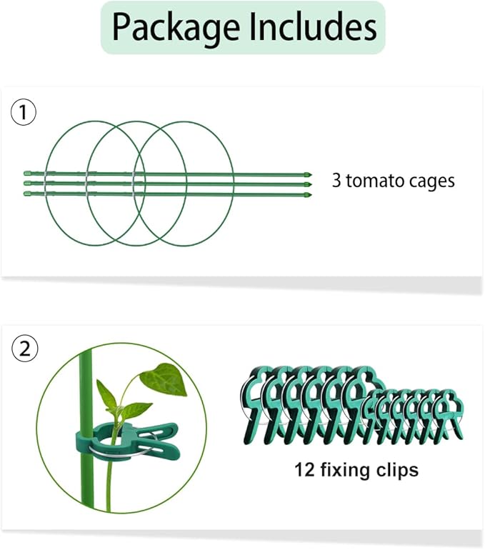 Plant Support Cages for Climbing Plant 20" Flower Cherry Tomato cage with Stand Stakes and Stable Support Rings, 3 Pack with 12 Clips (20")