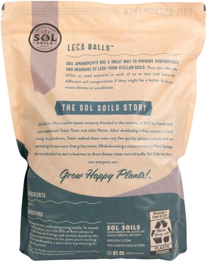 Sol Soils LECA Balls - Lightweight Hydroponic Clay Pebbles, Improves Drainage & Aeration - 1 Gallon