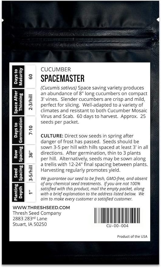 Spacemaster Cucumber - 25 Seeds - Heirloom & Open-Pollinated Variety, Easy-to-Grow Compact Vines, Non-GMO Vegetable Seeds for Planting Outdoors in The Home Garden, Thresh Seed Company