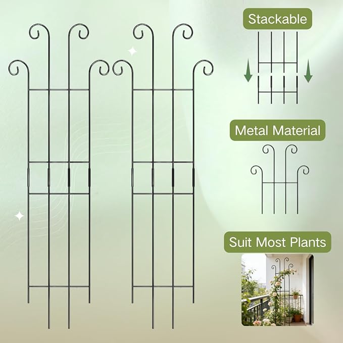 2 Pack Monstera Plant Support Stakes, 33in Metal Plant Trellis with Garden Twist Tie for Climbing Plants Indoor Outdoor Potted Tall Pothos Monstera