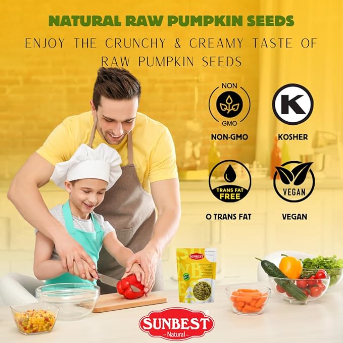 Sunbest Natural Pumpkin Seeds, 3 lbs – Roasted & Salted – Whole Pepitas, Shelled Pumpkin Seeds, Vegan and Kosher Snacks