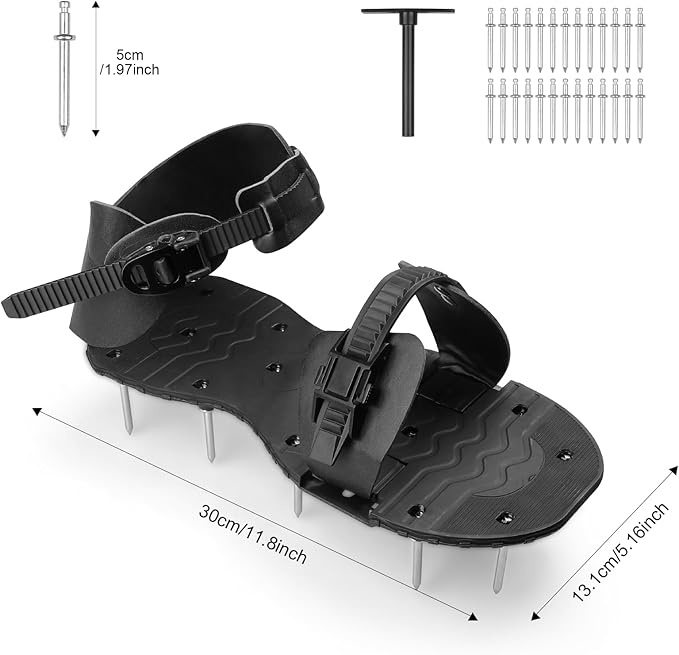 Aeration Shoes for Lawn, Lawn Aerator Shoes for Grass, Stainless Steel Spikes Aerator Lawn Shoes with Adjustable Straps for Patio/Yard/Garden for Easy Yard Aeration (Black)