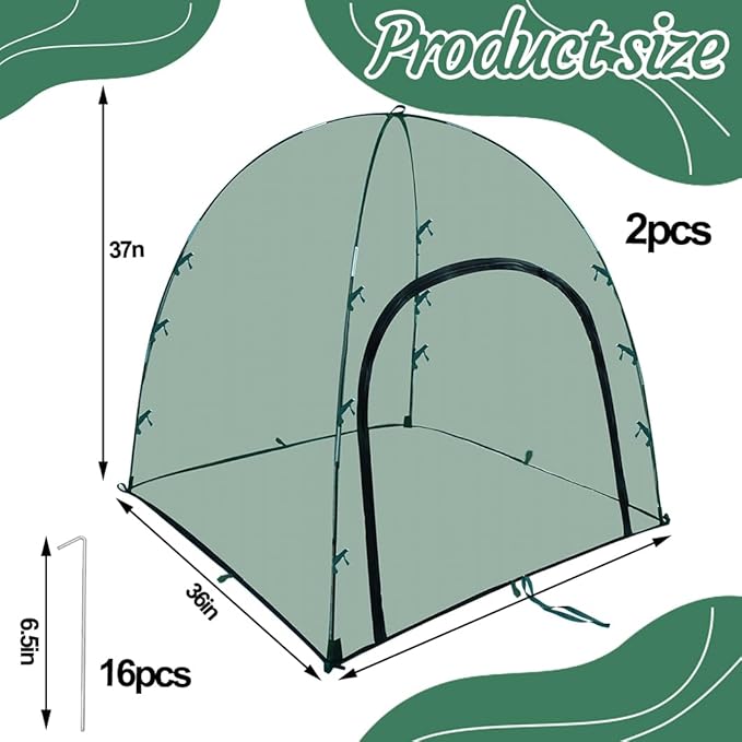 2pack Large Mesh Plant Cover Tent, 36x36x37Inches Pest Guard Cover, Insect Bird Barrier Netting Outdoor Plant Enclosure, Garden Net Cage Plant Protector Pest Protection Guard for Fruit Vegetables