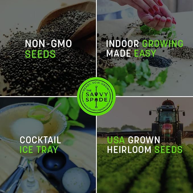 Cocktail Herb Garden Kit Indoor – Grow Your Own Cocktail Kit with Ice Ball Maker and Non-GMO Heirloom Lavender Seeds, Mint Seeds, Rosemary Seeds, Basil Seeds – Housewarming Gift