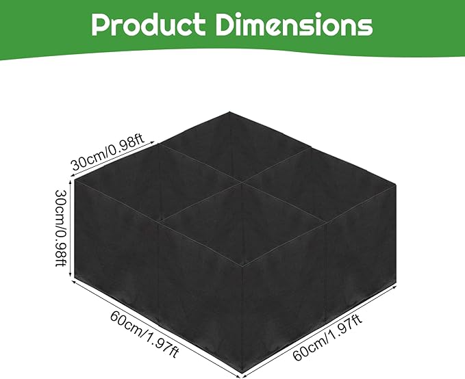32 Gallon Fabric Raised Garden Bed, 2x1x1ft Large Garden Grow Bag Outdoor 4 Grids Planter Box Felt Planting Container for Growing Tomatoes Potatoes Plants Flowers, Black(1, Small)