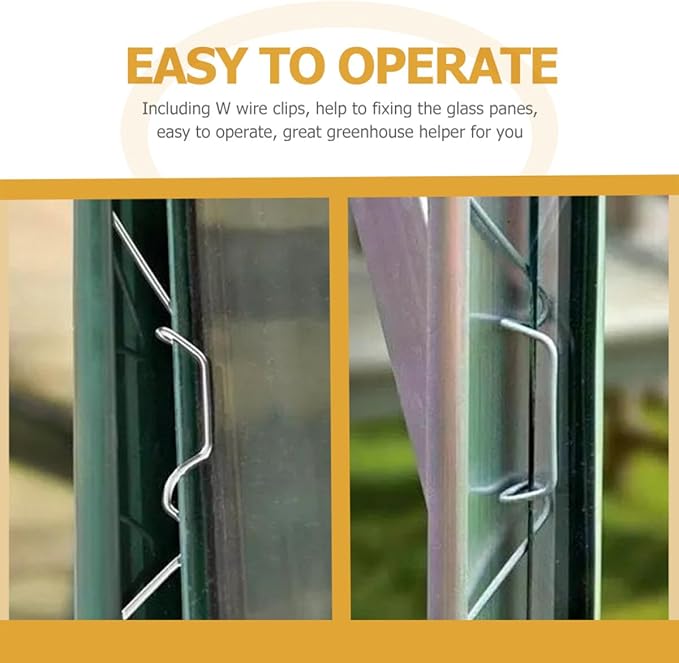 50 Sets Stainless Steel Greenhouse Glass W Wire Clips and Z Overlap Fixing Clamps for Glass Pane Support in Garden and Plant Germination Equipment