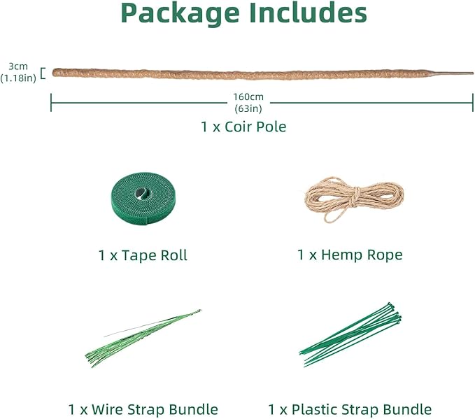 Mcbazel 63 Inch Bendable Moss Pole for Plants Monstera - Tall Coco Coir Plant Support Stake for Climbing Indoor Plants, Pothos & Philodendron - Large Flexible Stick Kit with Full Garden Ties
