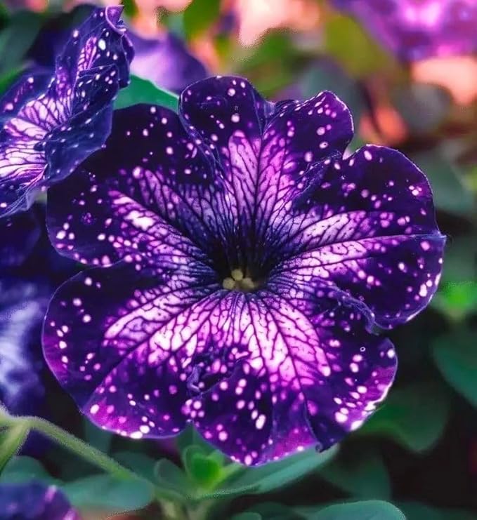 500 Starry Sky Petunia Seeds - Dreamy Variegated Multi-Color Blooms, Trailing Plant for Balcony Hanging Baskets, Heat/Sun-Tolerant with Long Flowering Period
