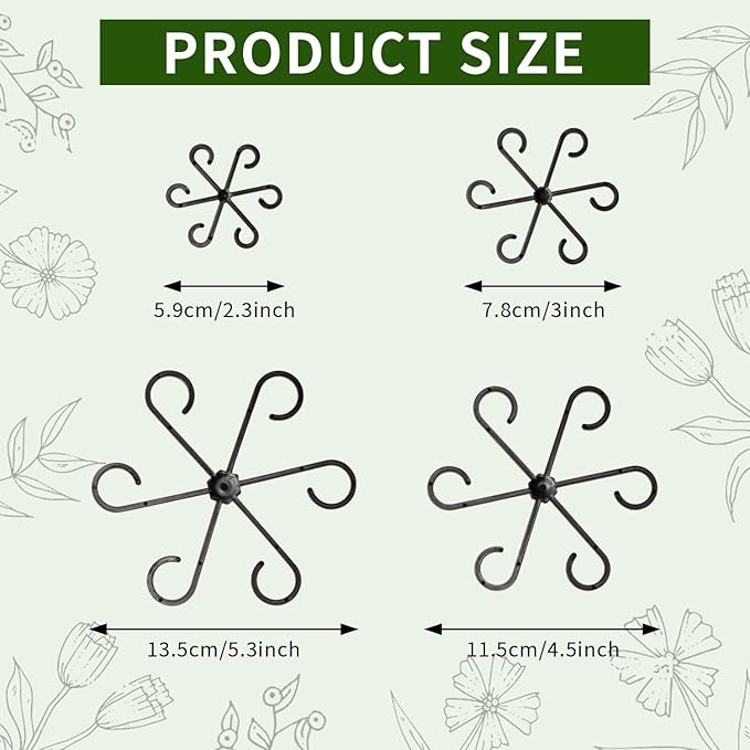 4 Pcs Black Plastic Plant Stem Supports, Assorted Sizes, Indoor/Outdoor, Climbing Plant Trellis Stakes Holder for Monstera Potted Plant
