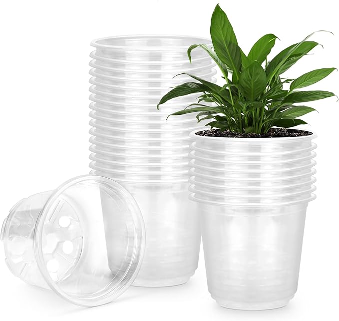 RAOOKIF 25 Pack 3.5 Inch Clear Nursery Pots with Drainage Holes, Flexible Plastic Nursery Pots for Plants, Reusable Garden Flower Pot, Seed Starter Pots