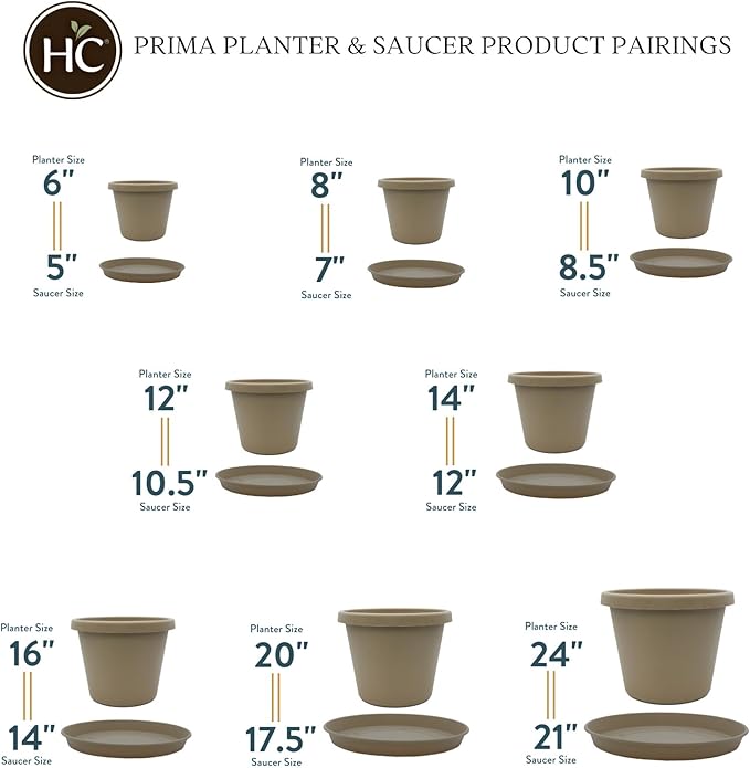 The HC Companies Prima Round Plastic Plant Pot w/Rolled Rim - Lightweight & UV Resistant Flower Pot for Herbs & More - Outdoor & Indoor Plant Pots w/Drainage (16 inch, Sandstone, Pack of 1)