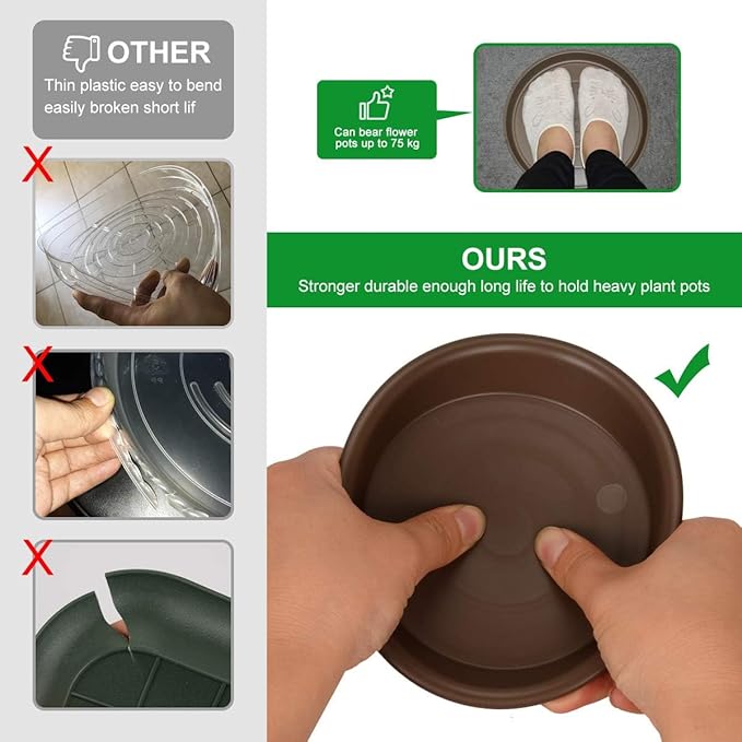 Plant Saucer 10 inch, Heavy Large Planter Durable Thicker Plastic Plant Trays for Indoors and Outdoor, Plant Saucer Drip Trays,Brown(10" - 3 Pack)