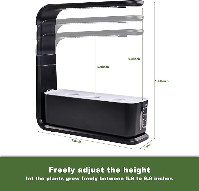 Elevon Hydroponic Growing System, 12-Pod Indoor Garden with LED Grow Light & Height-Adjustable Stand, Quiet Smart Pump Germination Kit, Fresh Harvest Hydroponic Planter for Herbs/Vegetables, Black