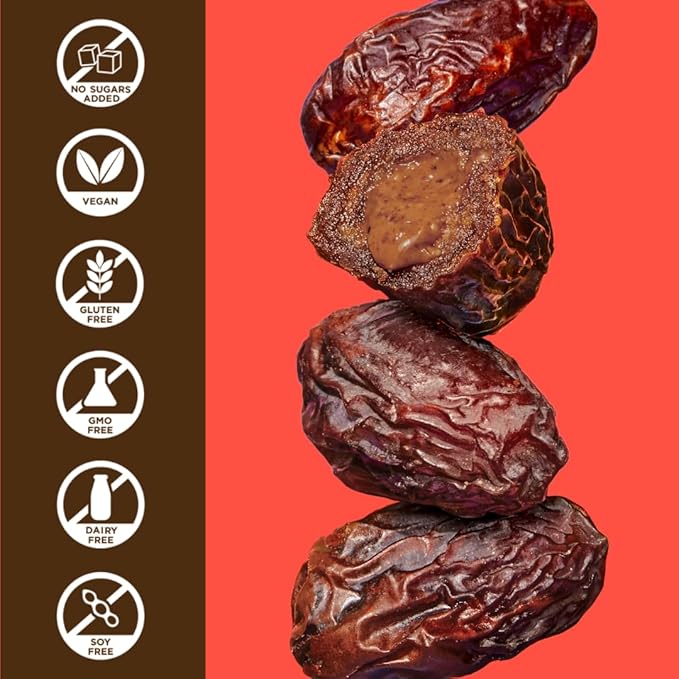 Realsy Chocolate Peanut Butter Stuffed Medjool Dates, Organic Dates with No Sugar Added, Gluten-Free, Vegan, Good Source of Fiber, Low Glycemic Index, All Natural Healthy Snack, (10 Pack)