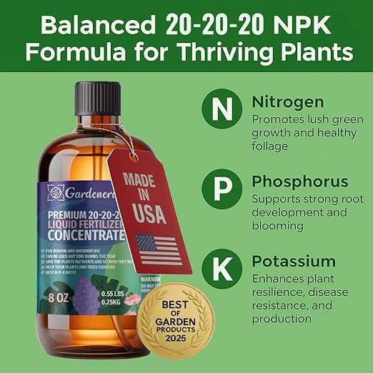 𝐏𝐑𝐎𝐅𝐄𝐒𝐒𝐈𝐎𝐍𝐀𝐋 All-Purpose 20-20-20 - Liquid Fertilizer Concentrate for Lawns, Grass, Plants, Vegetables, Fruits & Flowers | 20-20-20 Liquid Superfood for Indoor and Outdoor Plants (8 OZ)