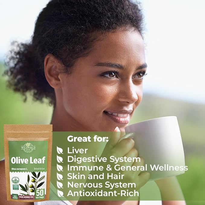 50 Bags Olive Leaf Tea Dried Olive Leaf Herbal Tea (Olea Europaea) - 50 Count 1.5 g Bags Hojas De Olivo Secas