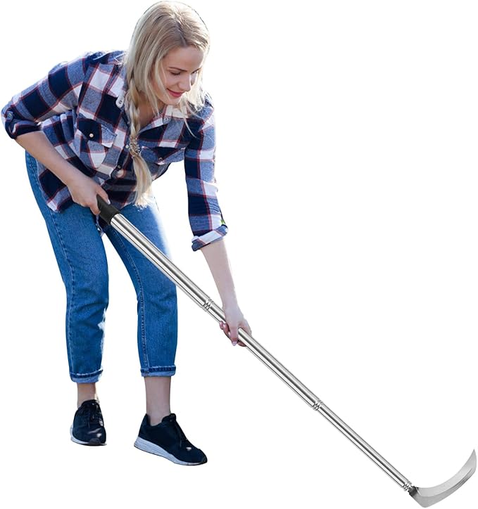 Sickle Weeding Garden Tool, Hand Weed Scythe for Grass Cutting, Billhook for Vines Bushes Cutter for Yard, Fields, Lawn and Ditches, Scythes Knife Tool for Farming Harvesting -Long Handle