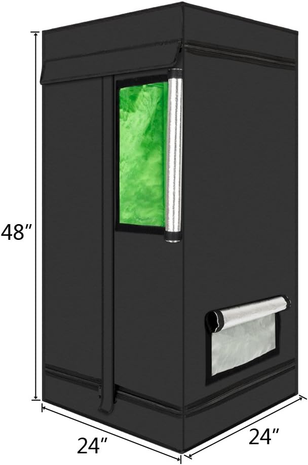 Outvita 2x2 Grow Tent, 24" x 24" x 48" High Reflective Mylar Hydroponic Plant Growing Room with Removable Floor Tray & Observation Window for Indoor Plant Flower Herb