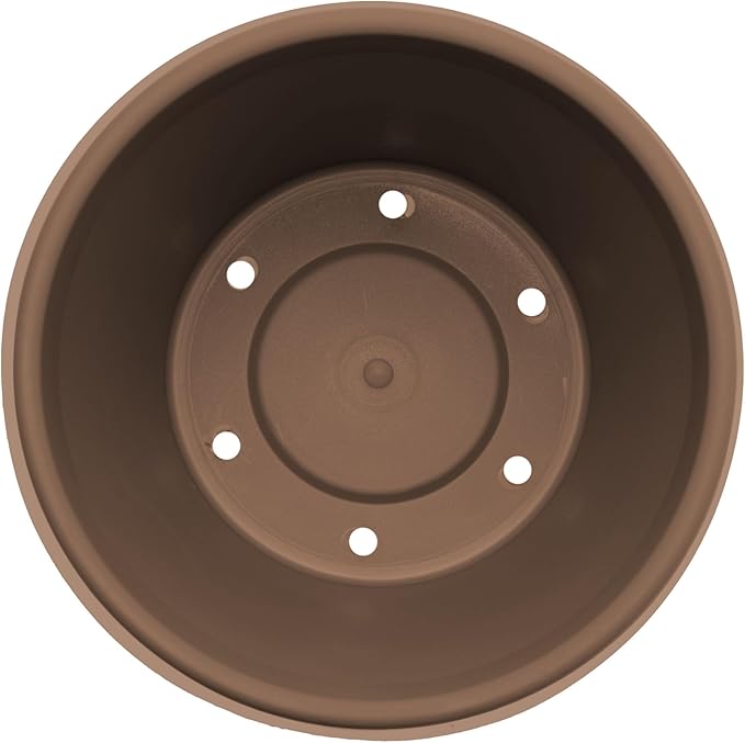 Bloem Terra 8" Round Resin Planter Pot with Drainage Holes, Indoor and Outdoor Gardening, Chocolate, Made in USA