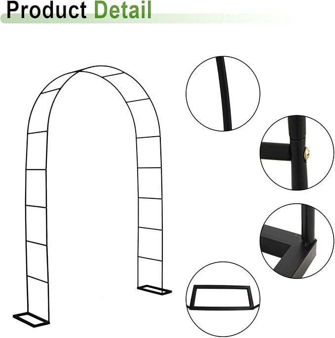 7.9 Ft H x 4.6 Ft W Metal Garden Arbor, Outdoor Wedding Arches for Ceremony, Assemble Easily, Black Garden Wide Arch Trellis for Climbing Plant Party Decoration