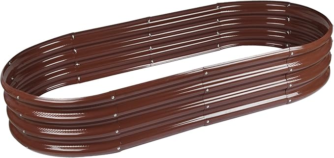 Raised Garden Bed GRS Certified Galvanized Planter Box Outdoor, 5ft Oval Rot-Resistant Metal Garden Bed Planter, Recycled Material Planter for Vegetables Flowers Herbs (Brown)