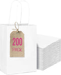 qiqee 200-Packs White Paper Gift Bags with Handles Bulk 4.5"x2.5"x6" Mini Size Paper Bags Multiple Uses