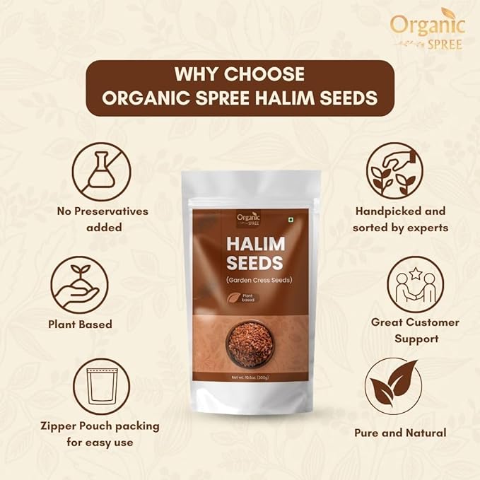 Organic Spree Halim Seeds 300gm (10.6oz) | Garden Cress Seeds | Pure and Natural