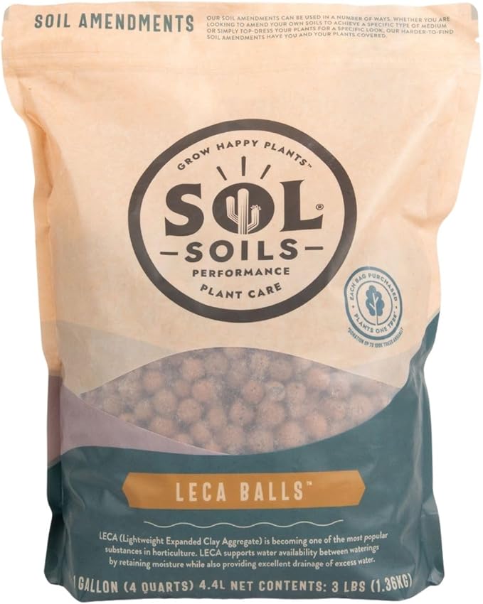 Sol Soils LECA Balls - Lightweight Hydroponic Clay Pebbles, Improves Drainage & Aeration - 1 Gallon