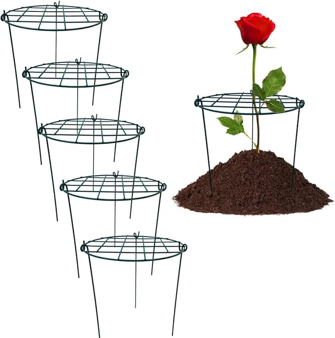 5 Pack 12 x 16 inch Poeny Cage Grow Through Grid Plant Brace Flower Support Rings,Round Metal Plant Stakes Rings, Strong Large Garden Supports for Flowers, Peonies, Rose, Lily