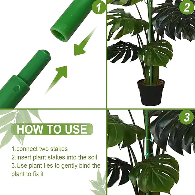 Plant Support Stakes for Indoor Plants, Trellis for House Potted Plants Flower, Monstera Support Sticks with Orchid Clips, Twist Ties(2 Pack Green)